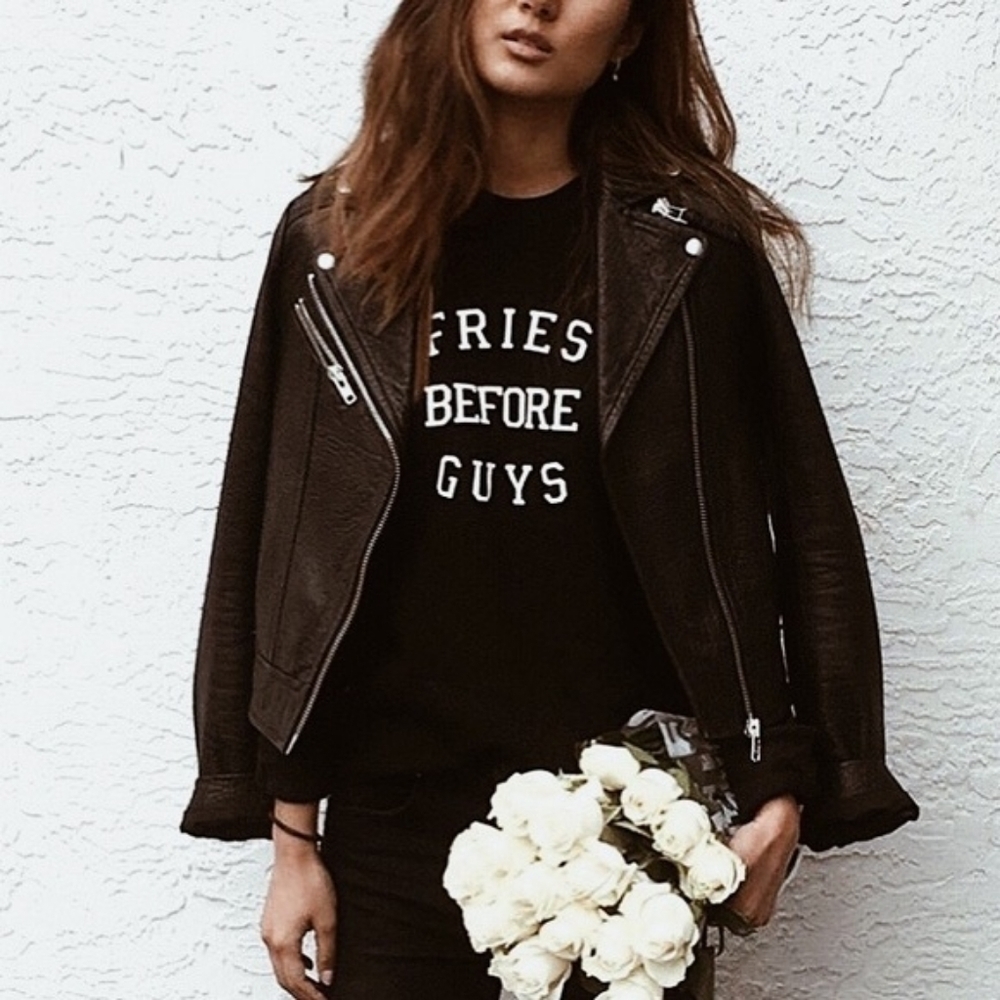 Brunette The Label | 'Fries Before Guys' Sweatshirt In Black